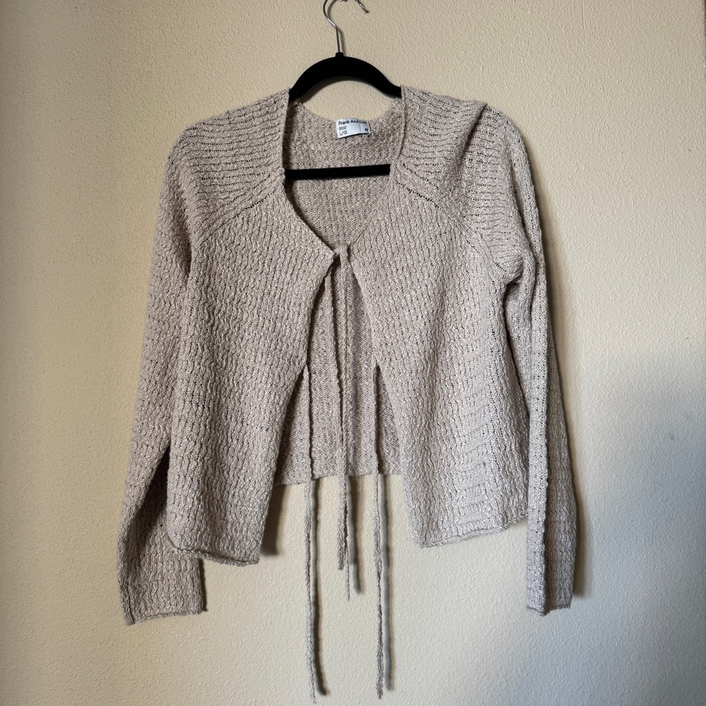 frank and oak crochet-knit cardigan in light beige